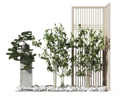 新中式植物造景3D模型下载